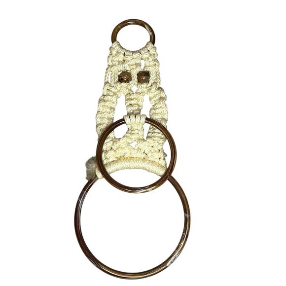 Vintage Macrame Towel Holder Owl Brown and Tan Mid Century - Picture 1 of 8